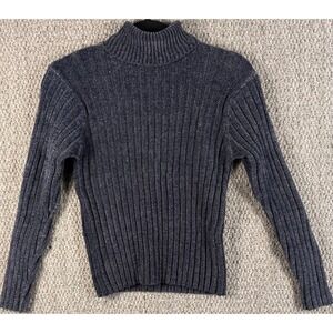 Mark Alan Mock Neck Ribbed Sweater S Blue Marled Knit Cotton Wool Pullover